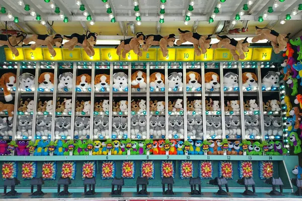 Carnival prize game booth with stuffed animal prizes