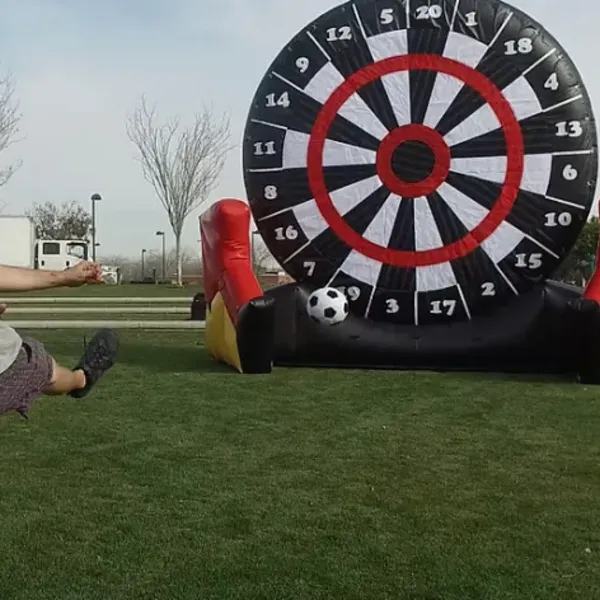 Inflatable sports games including football and basketball challenges